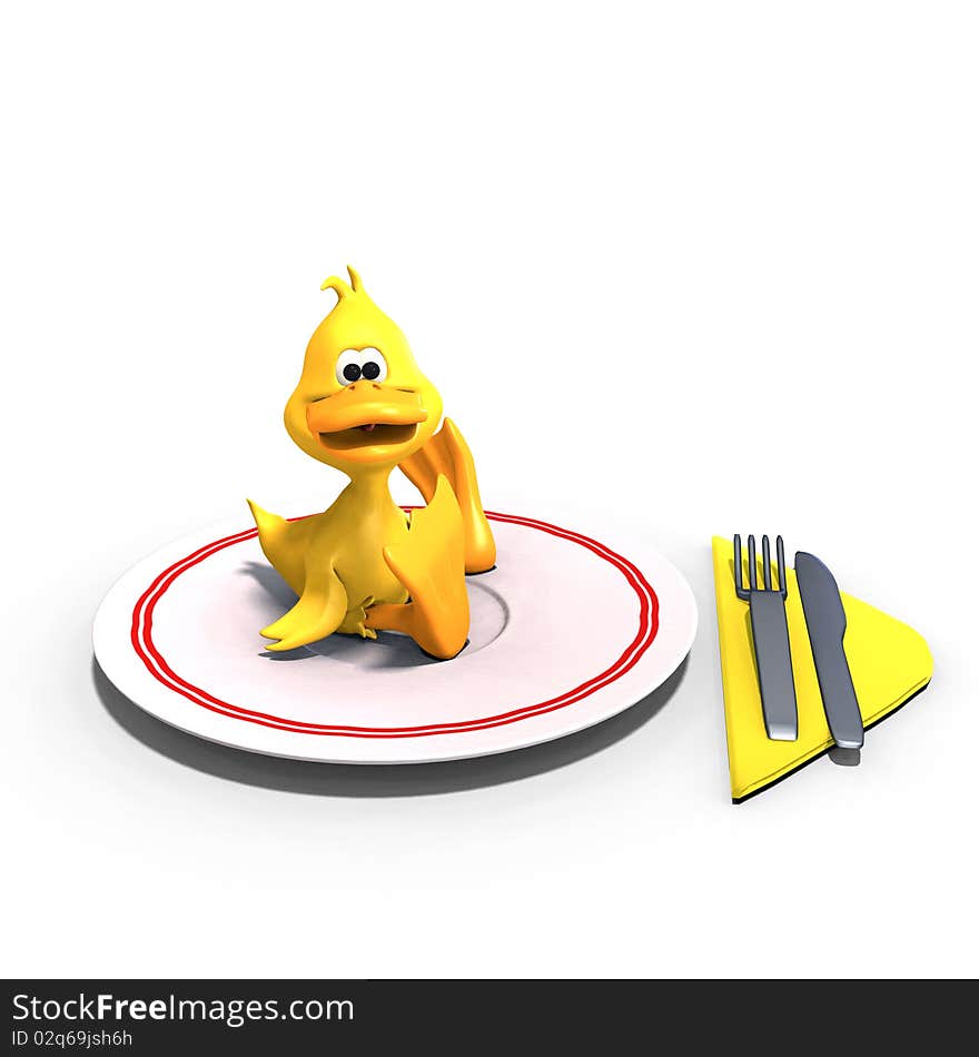 Cute And Funny Toon Duck Served On A Dish As A