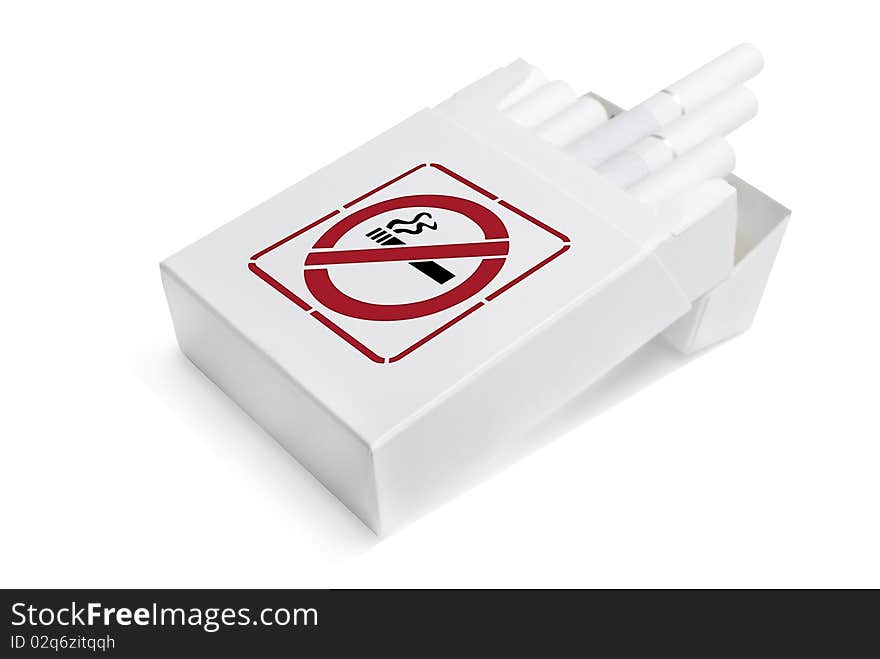 Opened pack of white cigarettes isolated on white background. Opened pack of white cigarettes isolated on white background.