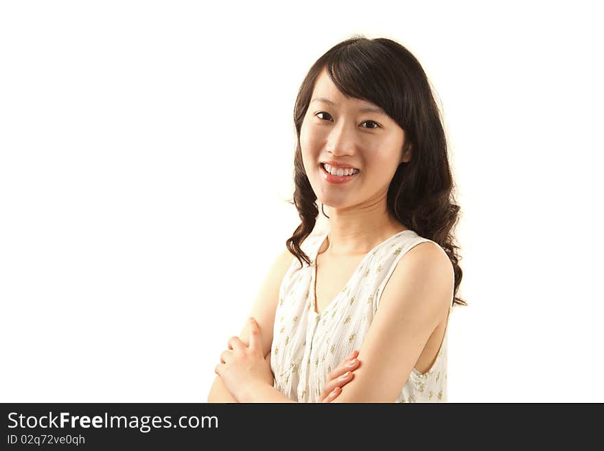 Portrait of young beautiful woman looking up