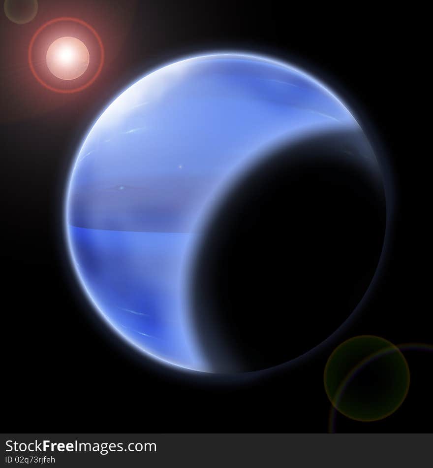 Planet In Space With Star Reflection Background