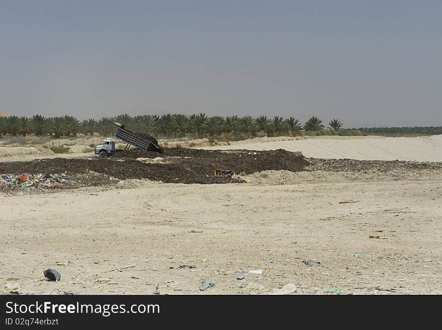 Garbage near a date cultivation in a israelian farm. Garbage near a date cultivation in a israelian farm