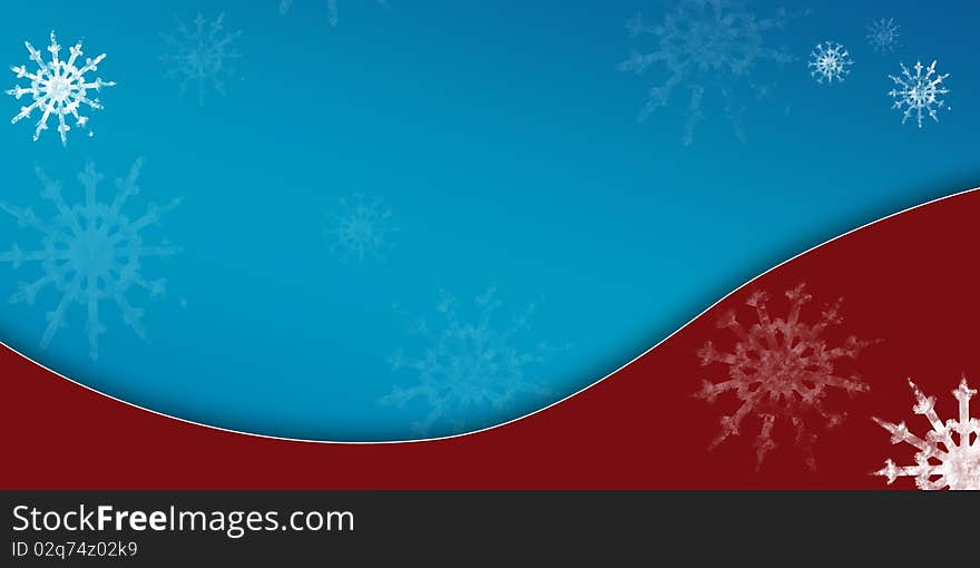 Background in blue and red with snowflakes. Background in blue and red with snowflakes