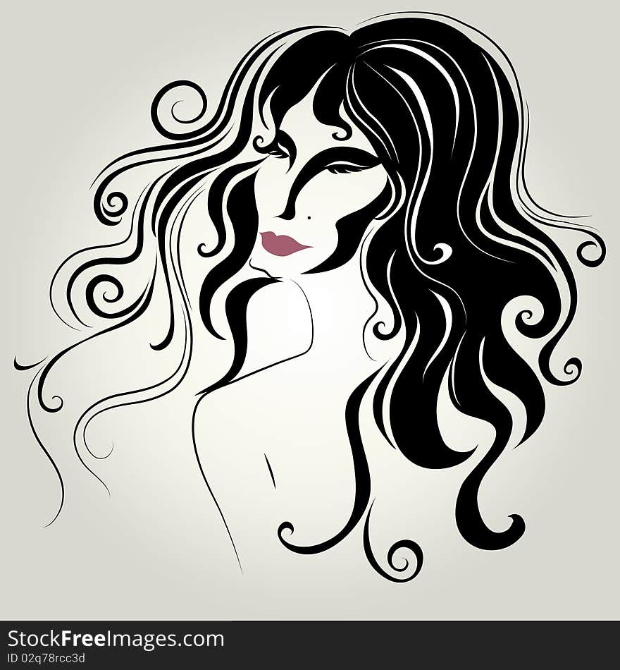 Vector Portrait Of Woman With Long Hair