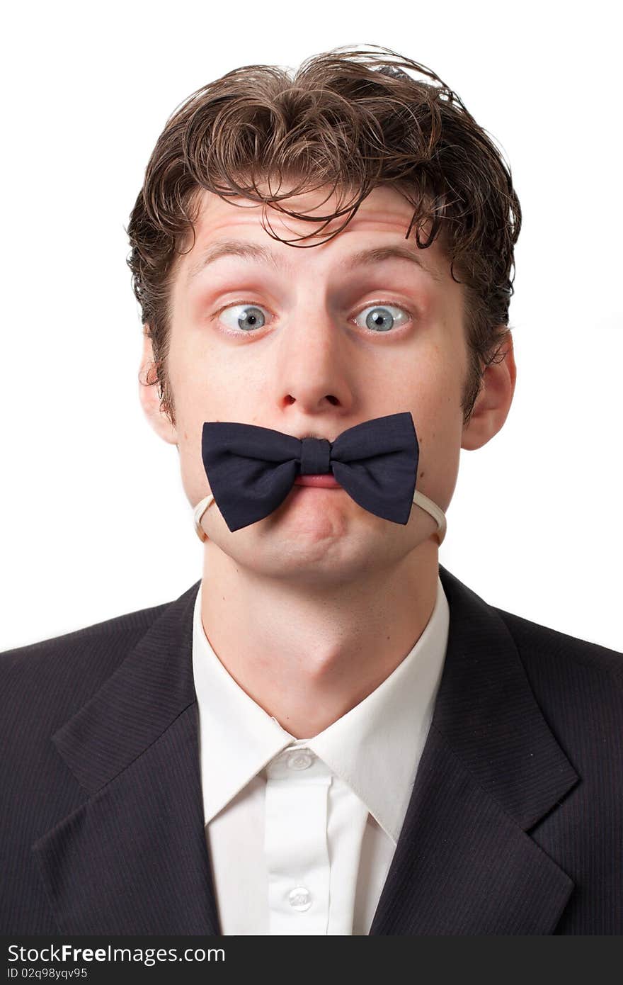 Goggle-eyed man with a butterfly tie