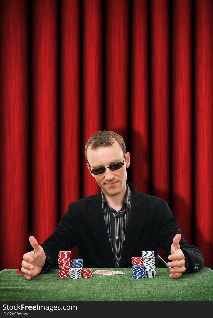 Lucky man playing poker in casino. Lucky man playing poker in casino