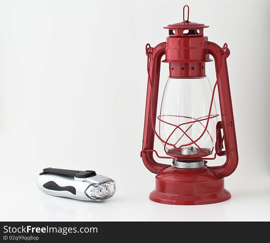 Emergency or power outage kit: kerosene lantern and a flashlight