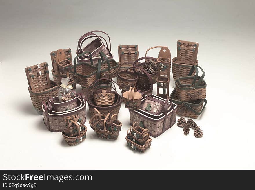Large grouping of woven wicker baskets