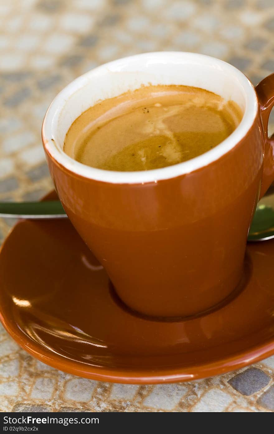 Close up,a cup of fresh espresso.