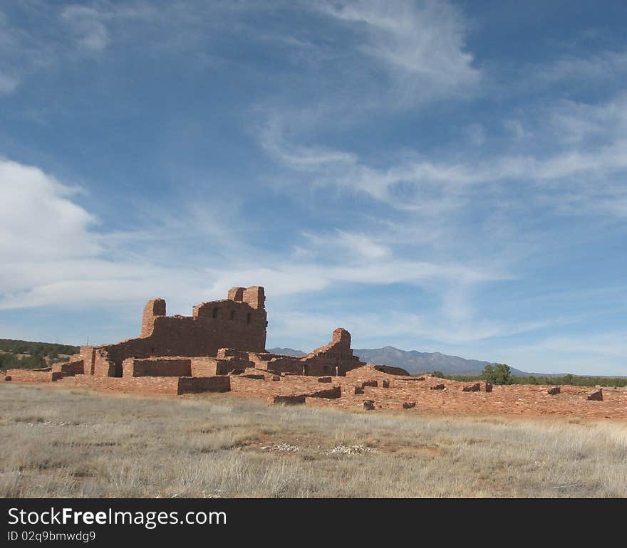 Remains of the spanish mission at abo in new mexico, are one of the few remaining examples of medieval architecture in the usa; the pueblo indian presence here dates to the 1300's;. Remains of the spanish mission at abo in new mexico, are one of the few remaining examples of medieval architecture in the usa; the pueblo indian presence here dates to the 1300's;