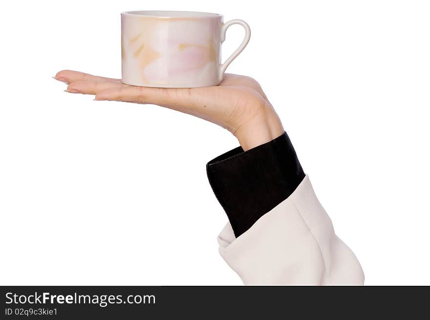 Woman takes to hand the one cup of tea