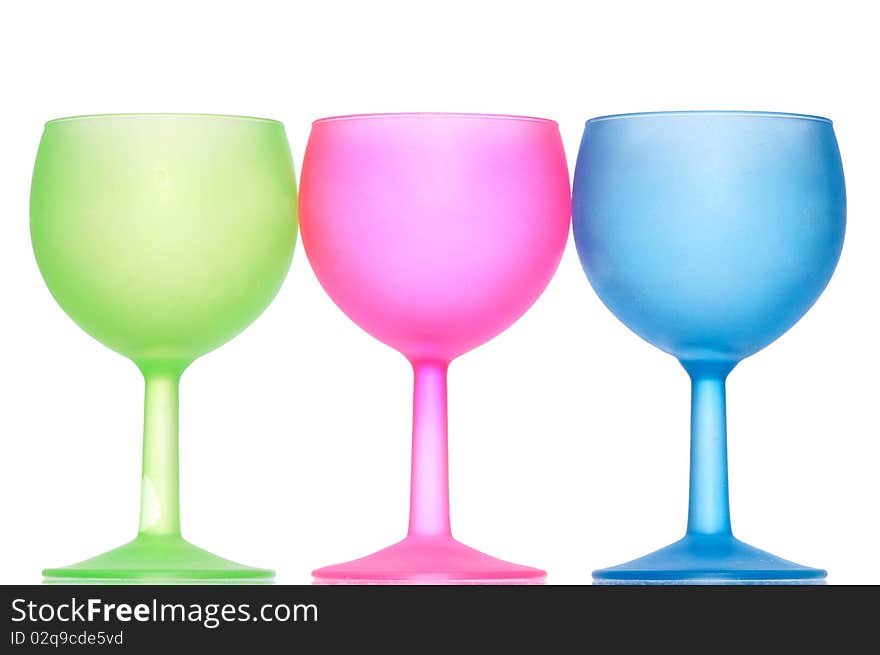 Three colored wine glasses for cocktails for party