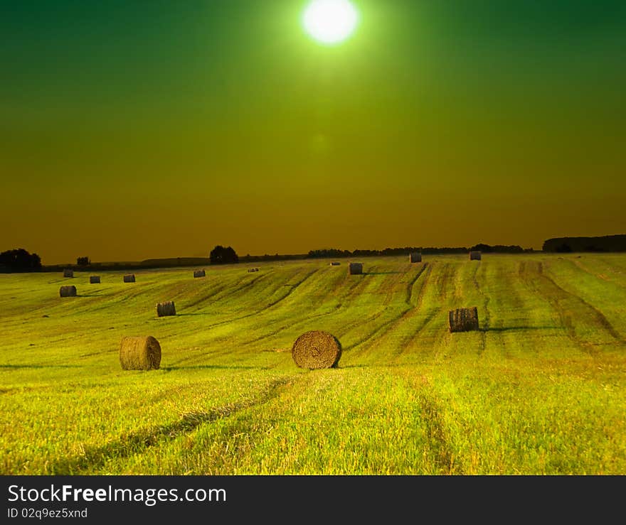 Haystack on the meadow in summer