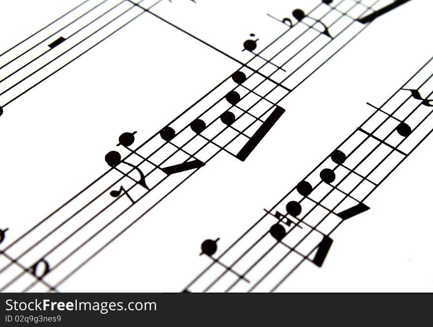 Closeup shot of musical notes on white