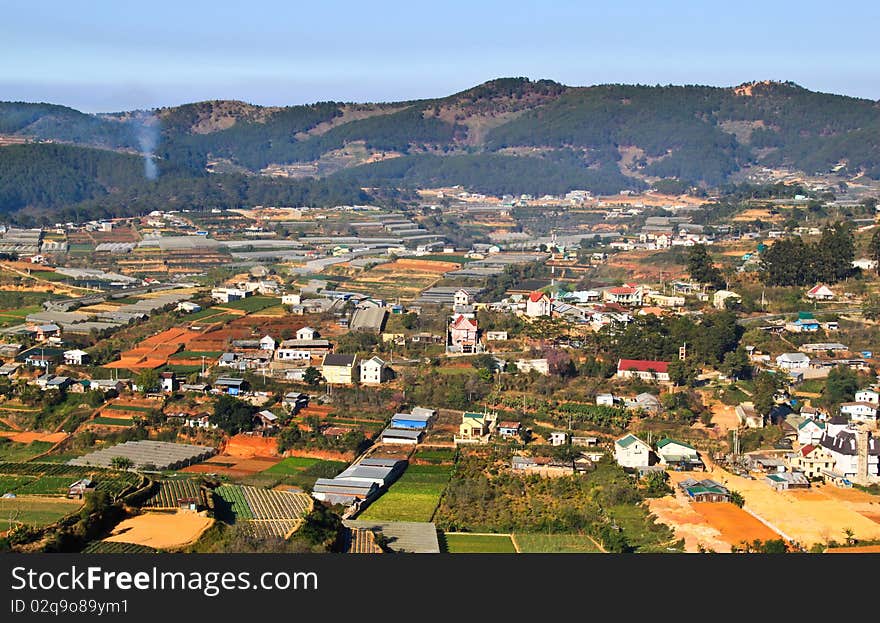 The top view from cable car station that show Landscape of Vietnam country side.