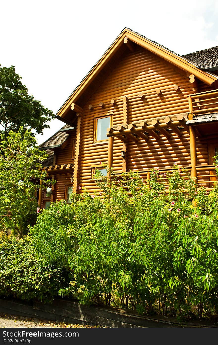 A log home in a village