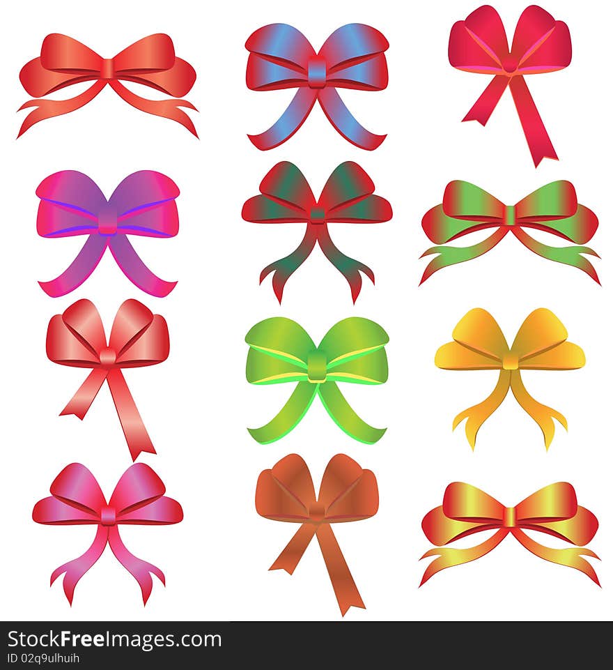 Multi-coloured Bows On A White Background