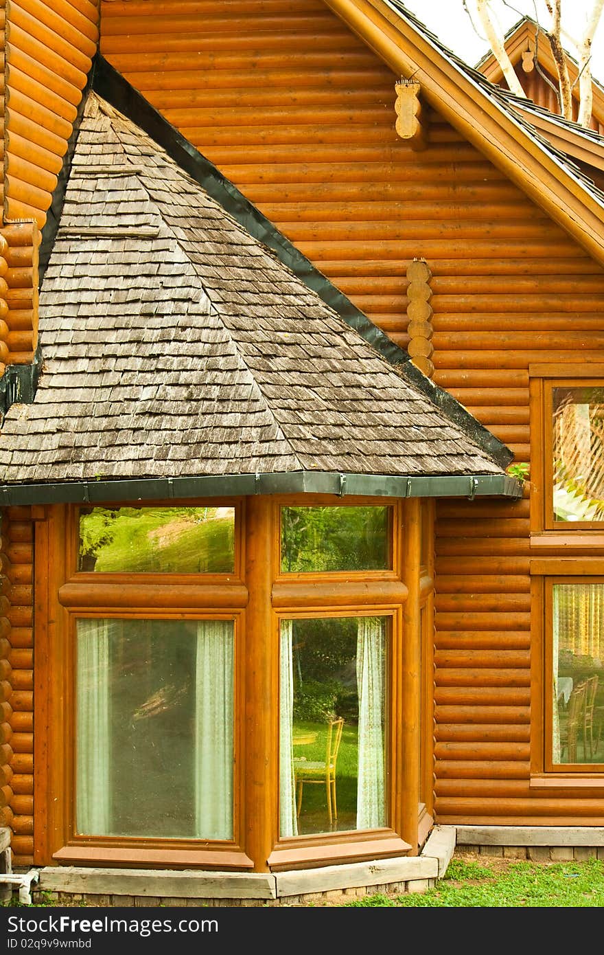 A log home in a village