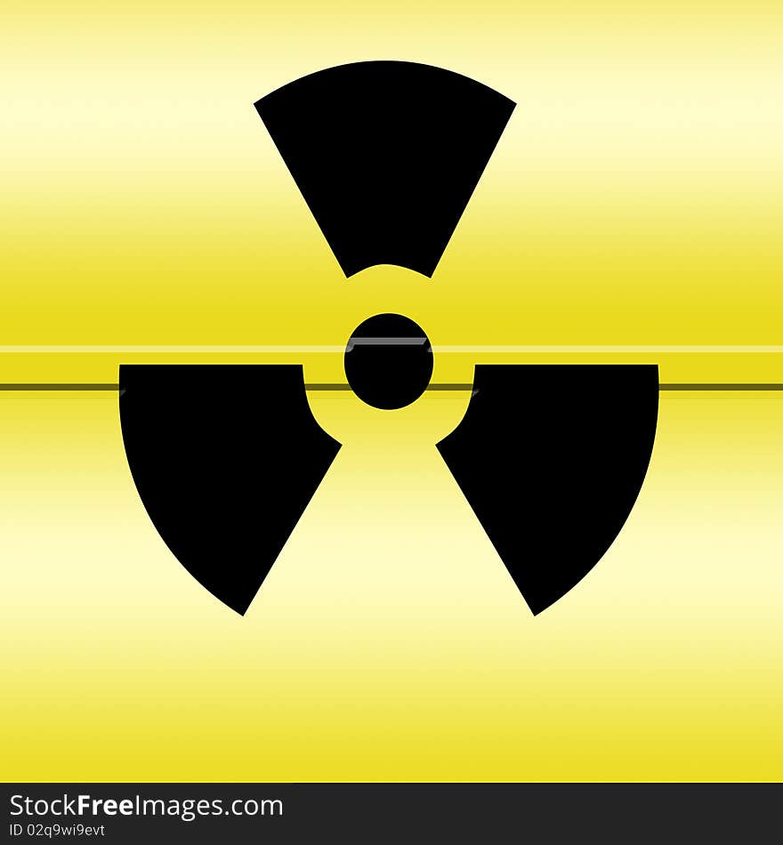 Section of a yellow radioactive barrel container with symbol