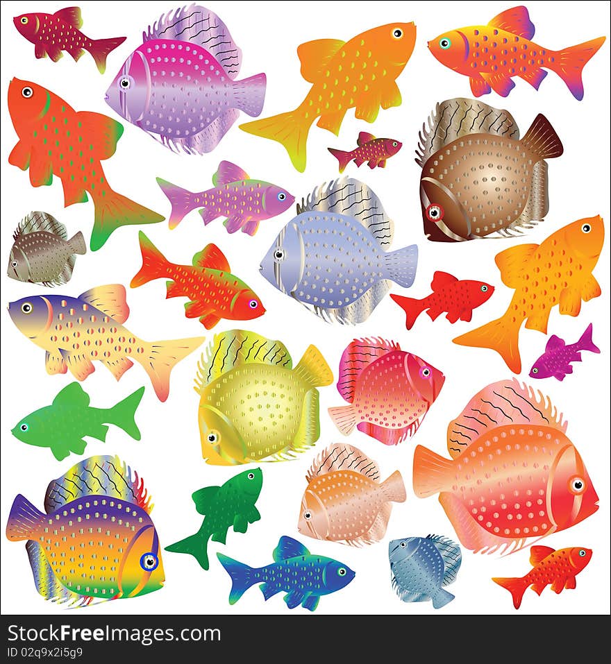 Set of colour aquarian fishes