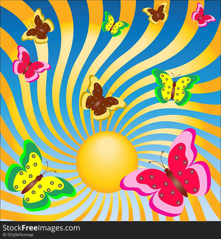 Butterflies welcome the sun. Vector illustration