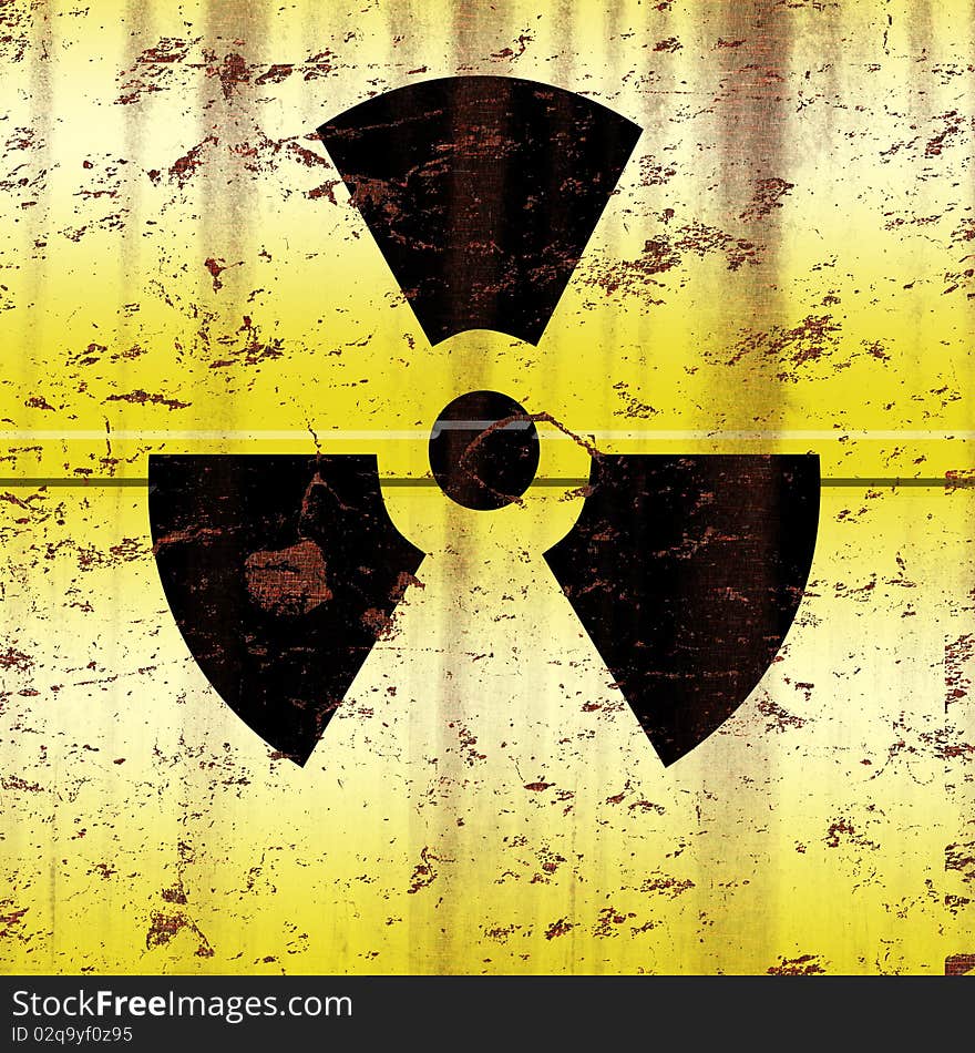 Section of a yellow radioactive barrel compromised by rust. Section of a yellow radioactive barrel compromised by rust