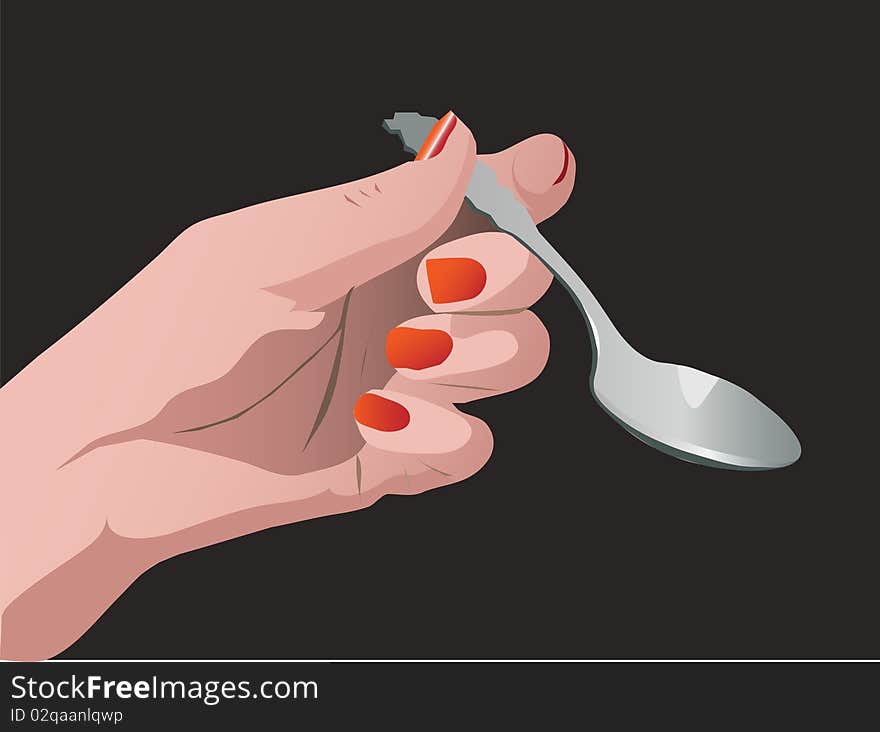 Spoon in woman hand. Vector. Spoon in woman hand. Vector.