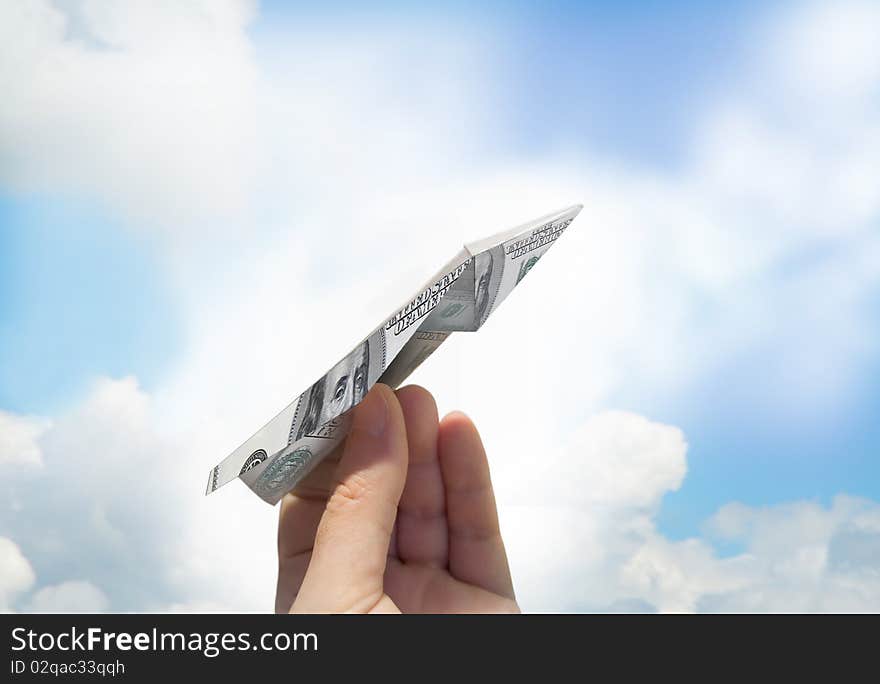 Dollar paper airplane, business concept