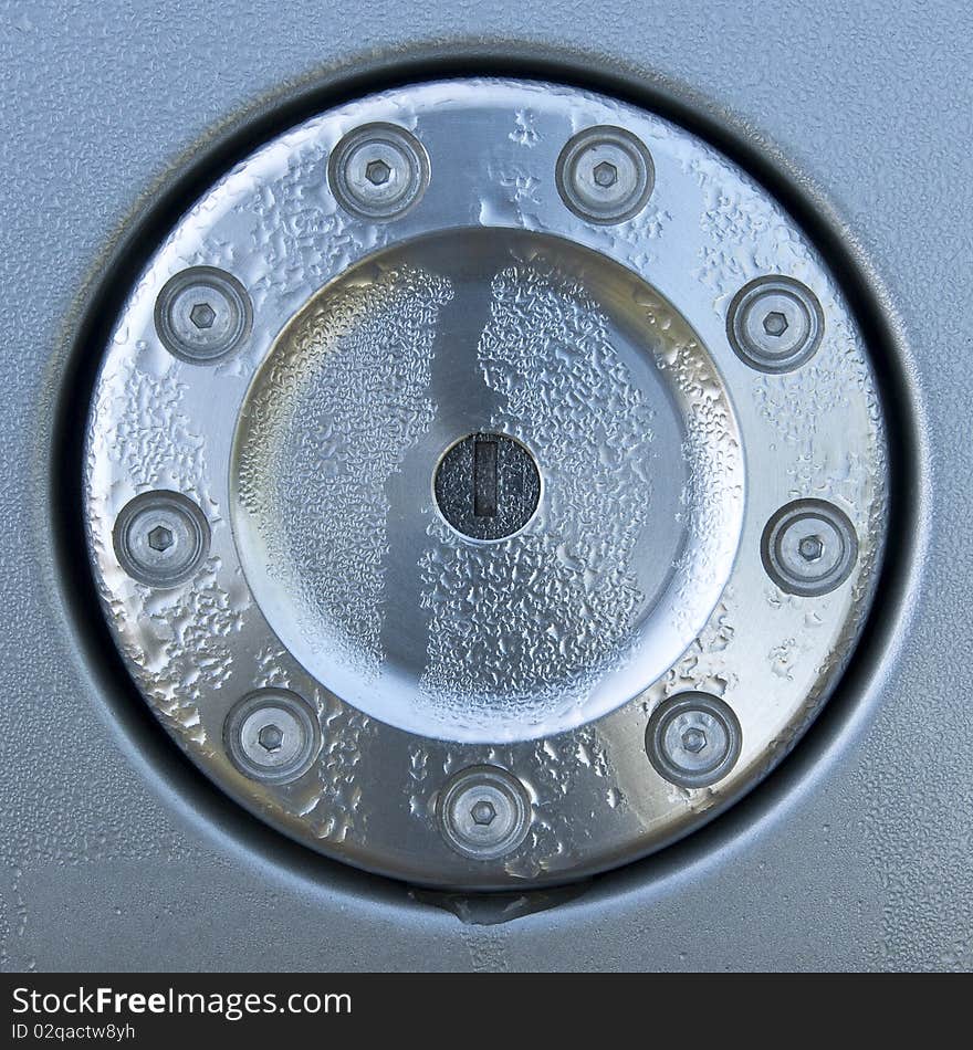 Design fuel cap with droplets - metal lock and bolts