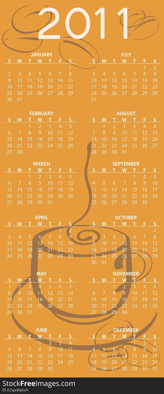 Vector Illustration of coffee style design Calendar for 2011