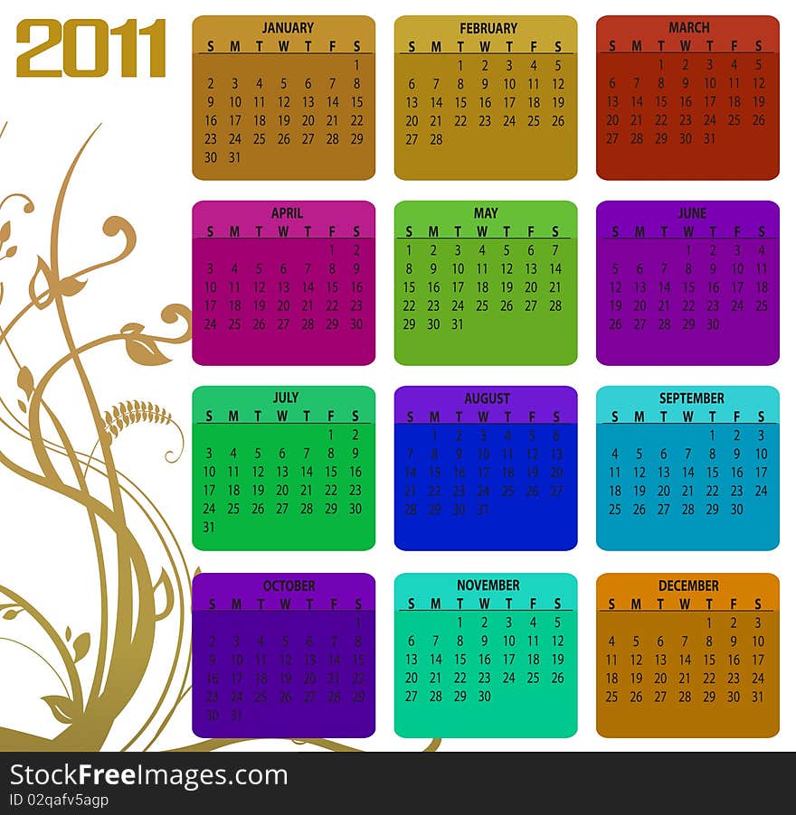 Vector Illustration of style design Colorful Calendar for 2011