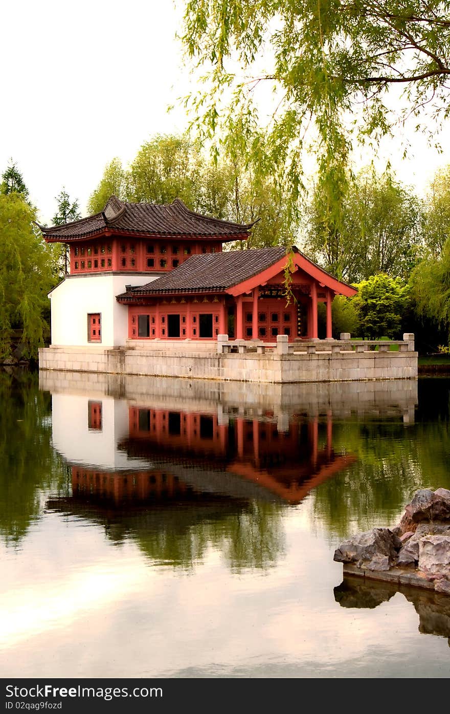 Pagoda on the water.