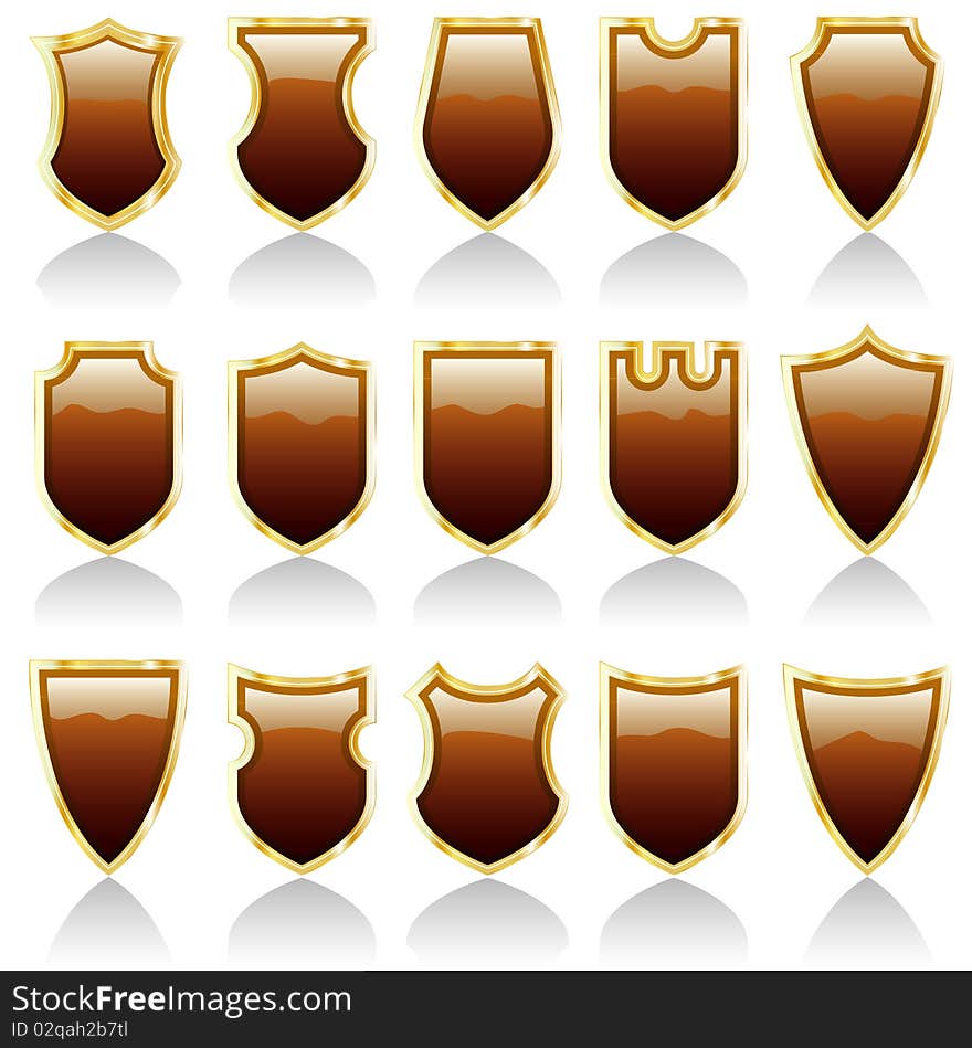 Set of shiny shields in chocolate colors. Set of shiny shields in chocolate colors