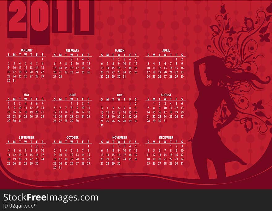 Vector Illustration of style design Calendar for 2011 With girl