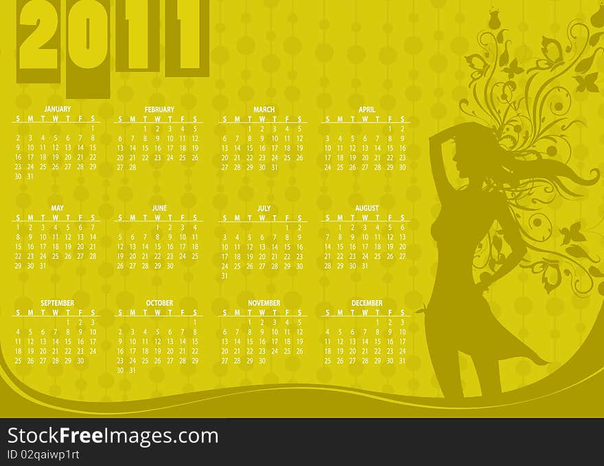 Vector Illustration of style design Calendar for 2011 With girl