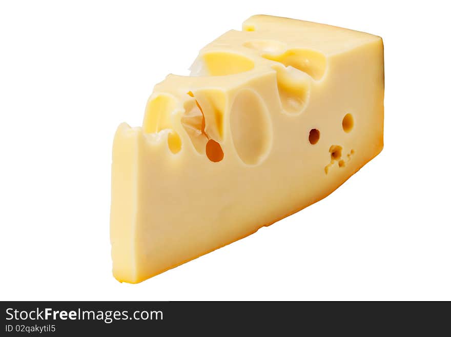 Piece of cheese of Radamer isolated on a white background. Piece of cheese of Radamer isolated on a white background