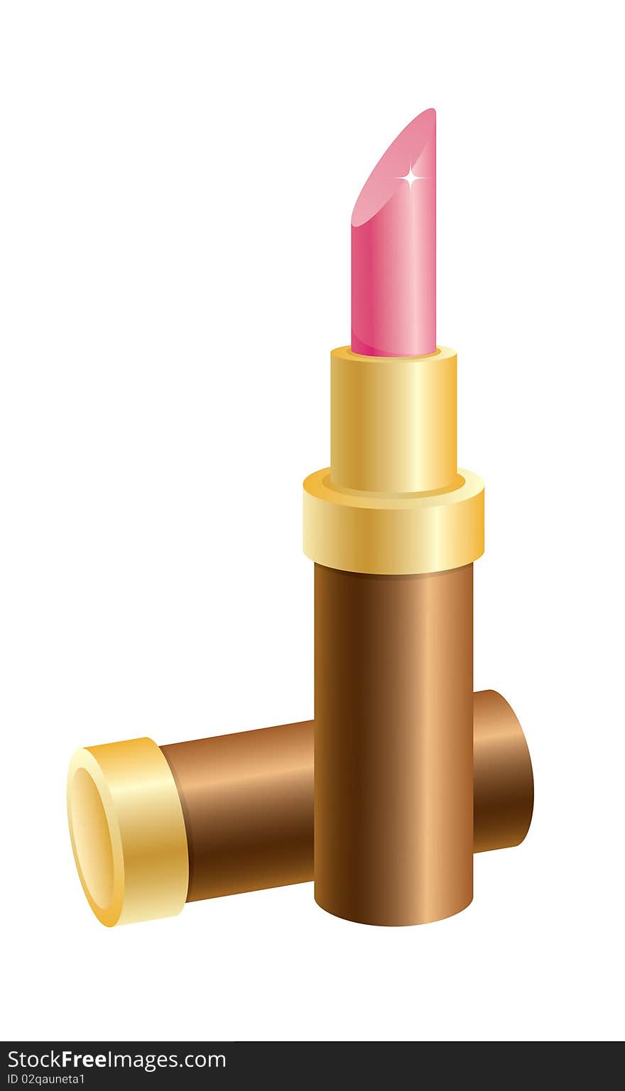 A golden tube of  pink lipstick.