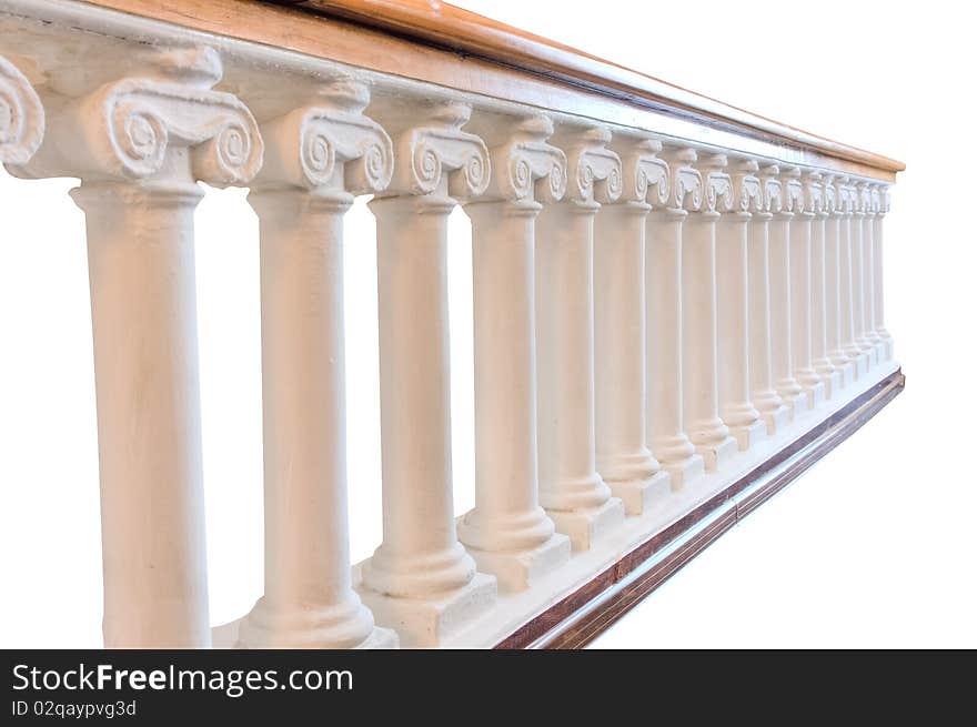 Stone balustrade of the balusters with wood handrails