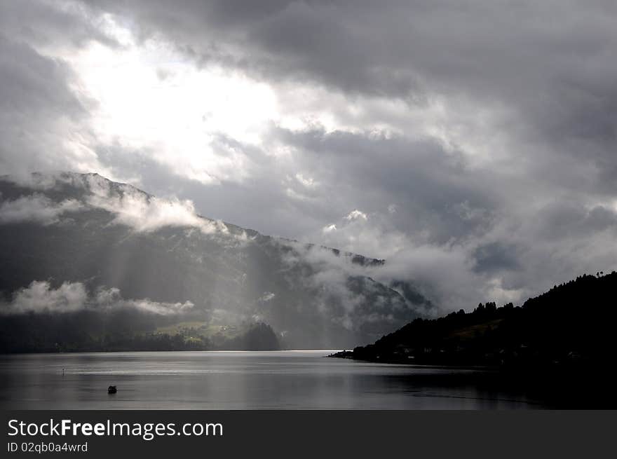 Evening light on Nordfjord from Loen