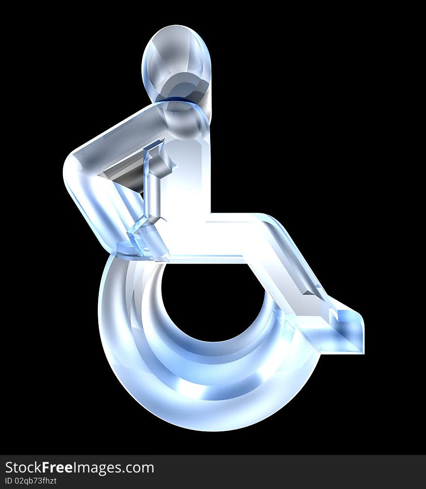 Universal wheelchair symbol in glass (3d)