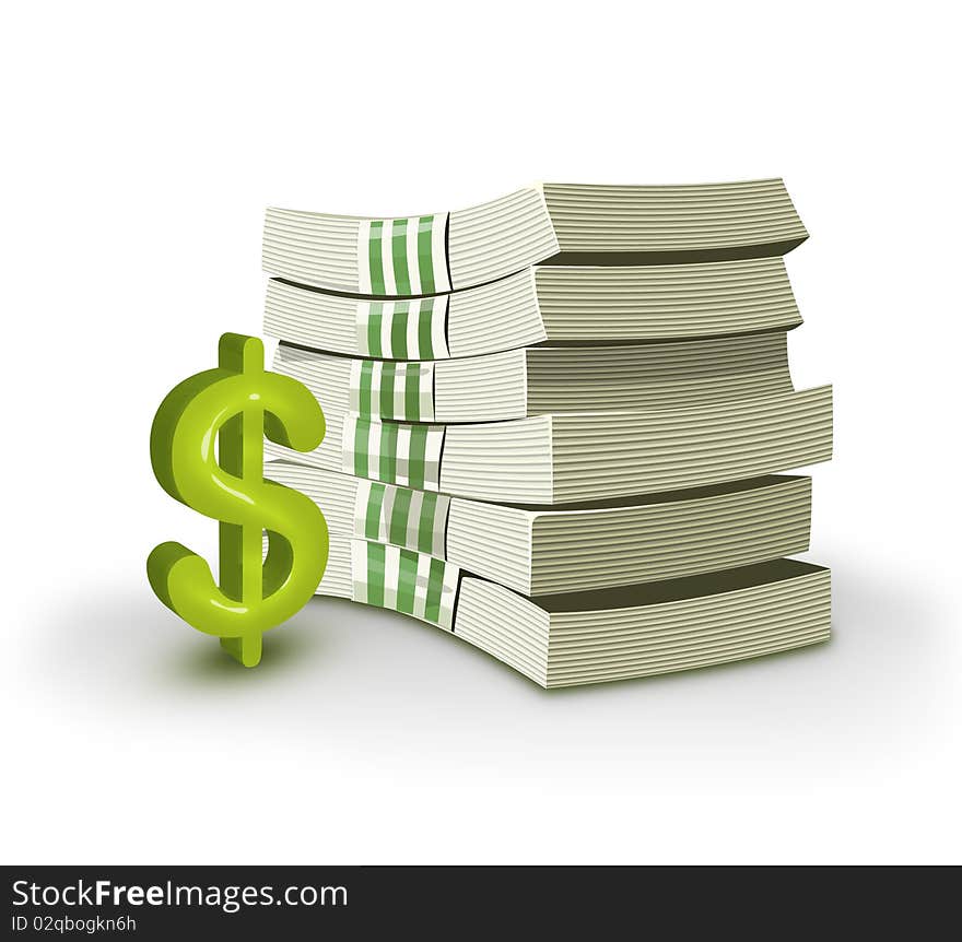 $ Currency with Three-dimensional Shape & white background