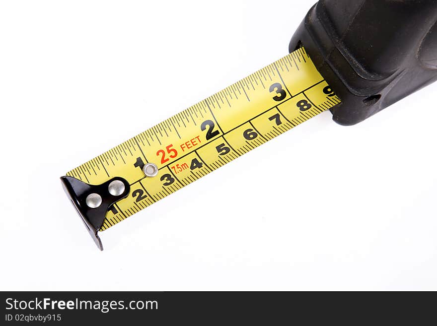 Yellow meter over white background. Work tool Isolated image