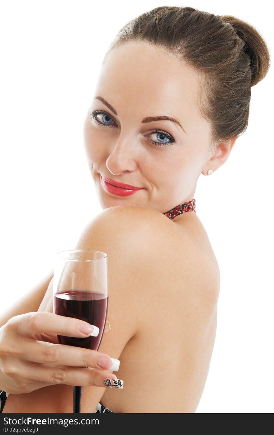 Studio portrait of a beautiful woman holding a glass of red wine. Studio portrait of a beautiful woman holding a glass of red wine