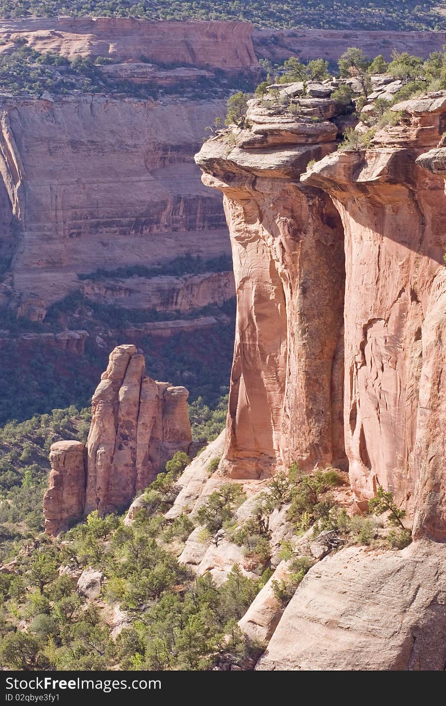 A view of sandstone formations in Colorado National Monument from Rim Rock Drive.