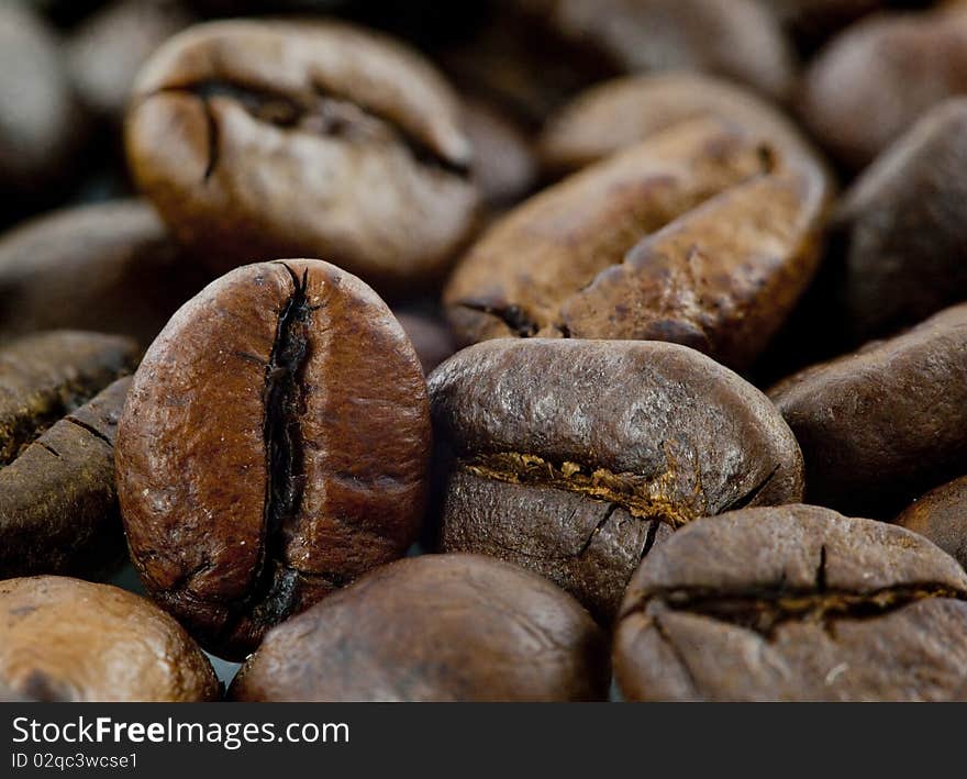 Brown coffee close up macro. Brown coffee close up macro