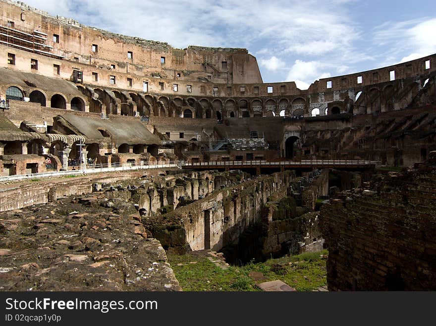 Internal wide angle view of the Colosseum in Rome