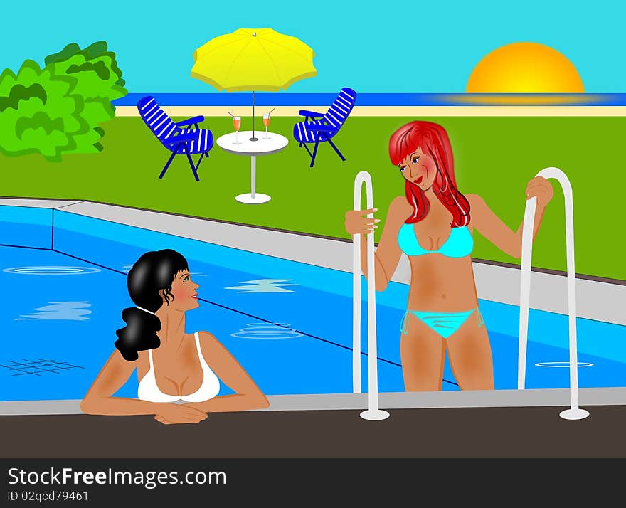 Two girls in swimming pool