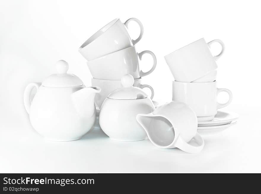 White tea set  isolated on white background