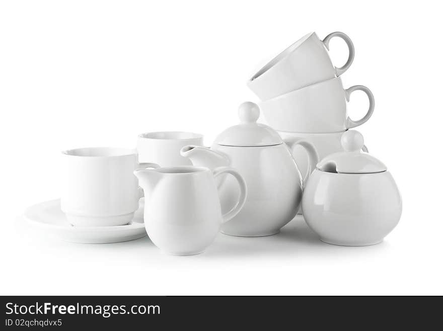 White tea set  isolated on white background