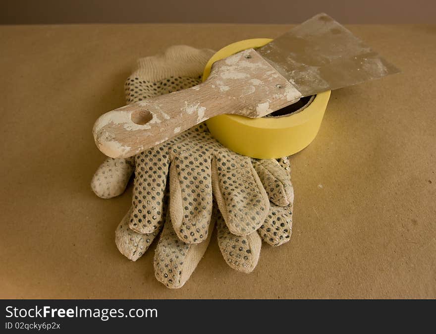 Gloves And Putty Knife