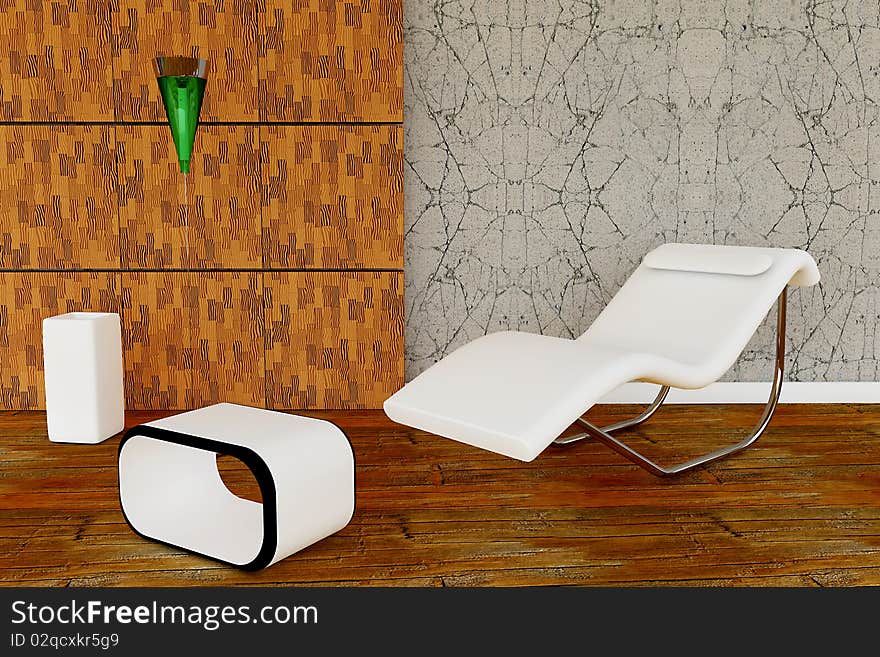 Illustration of a 3d armchair with modern table and lamp. Illustration of a 3d armchair with modern table and lamp